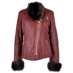 Women's Burgundy Trimmed Leather Jacket