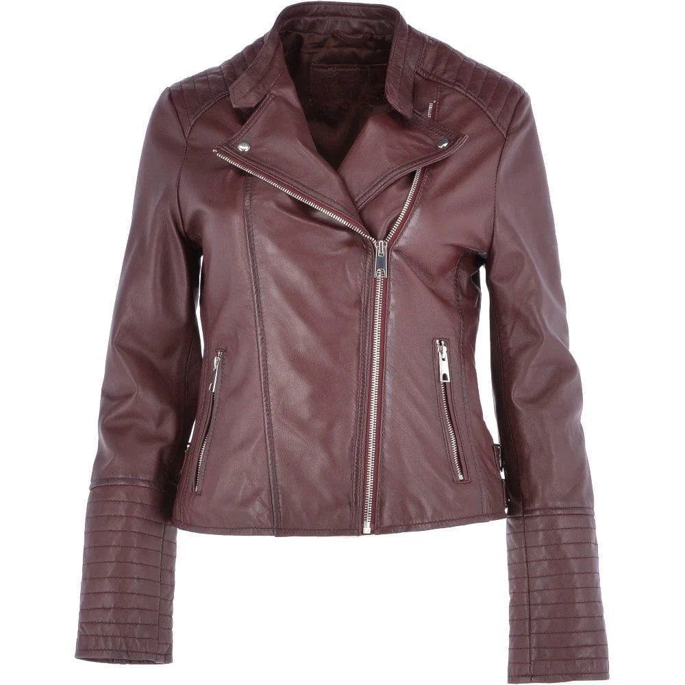 Women's Burgundy Leather Quilted Jacket
