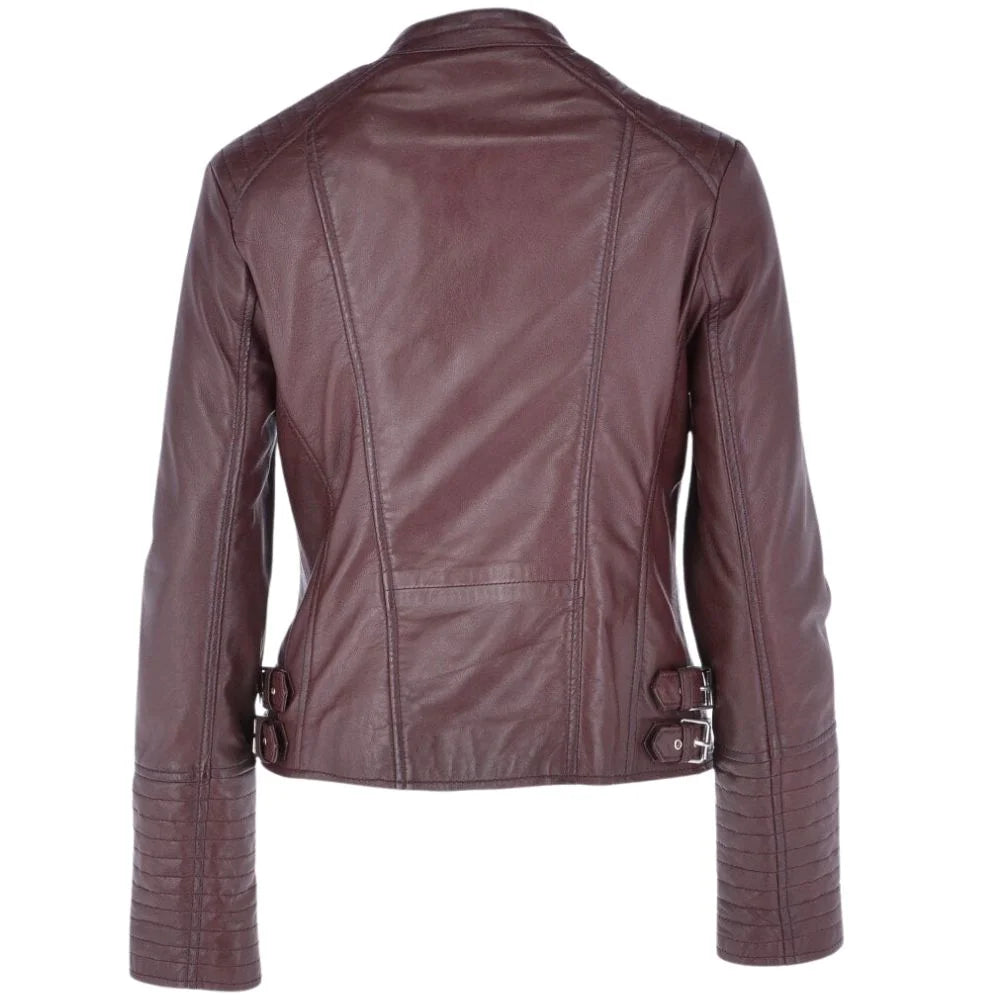 Women's Burgundy Leather Quilted Jacket