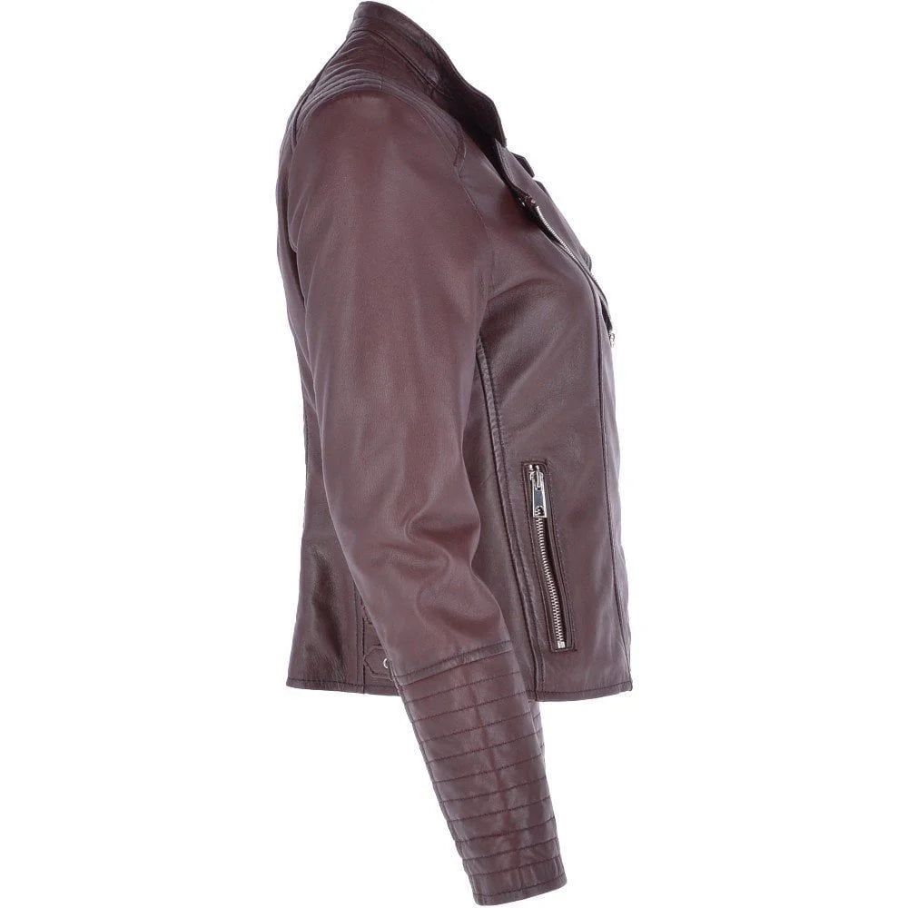 Women's Burgundy Leather Quilted Jacket