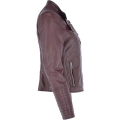 Women's Burgundy Leather Quilted Jacket
