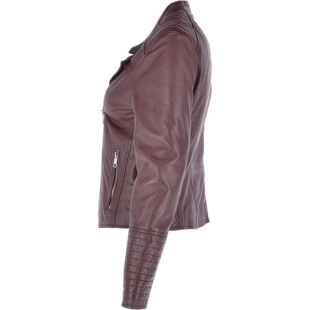 Women's Burgundy Leather Quilted Jacket
