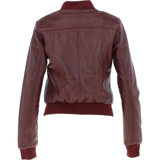 Women's Burgundy Leather Bomber Jacket