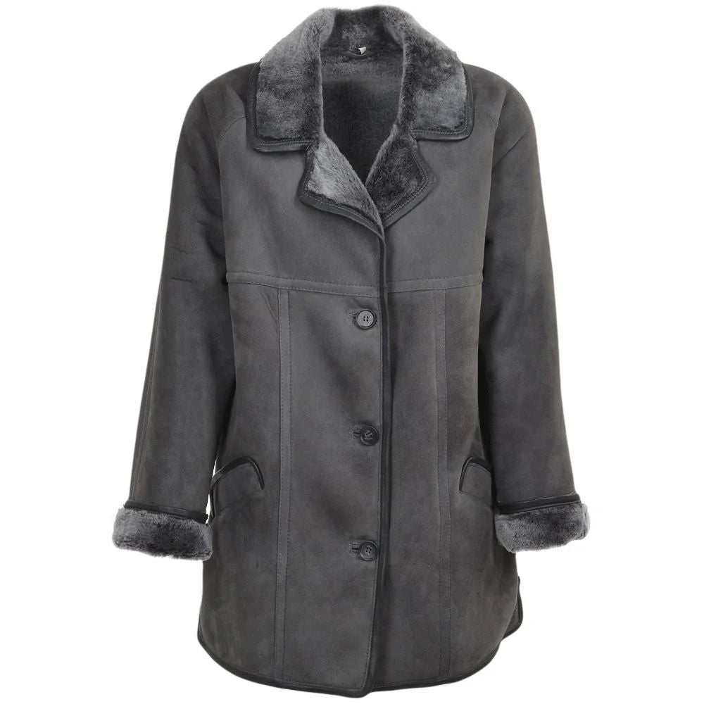 Women's Charcoal Grey Shearling Coat