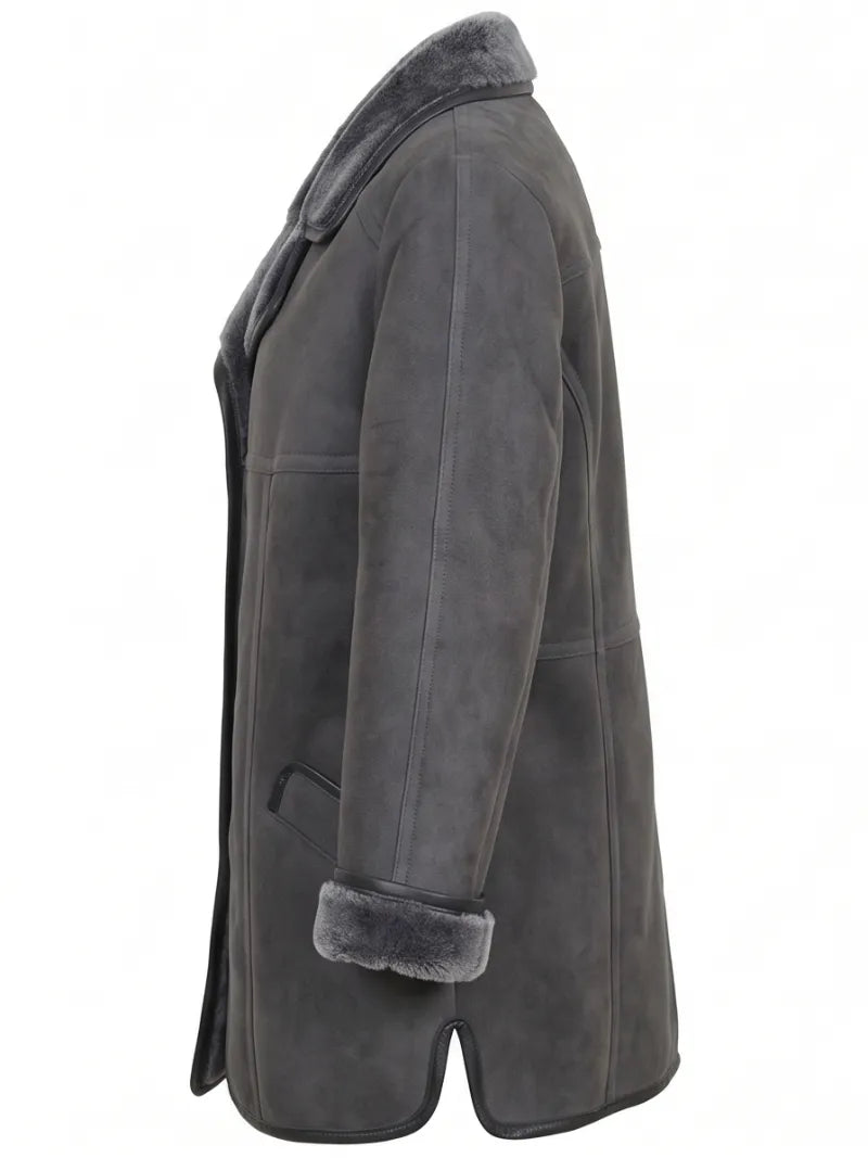 Women's Charcoal Grey Shearling Coat Left 