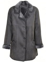 Women's Charcoal Grey Shearling Coat Front 