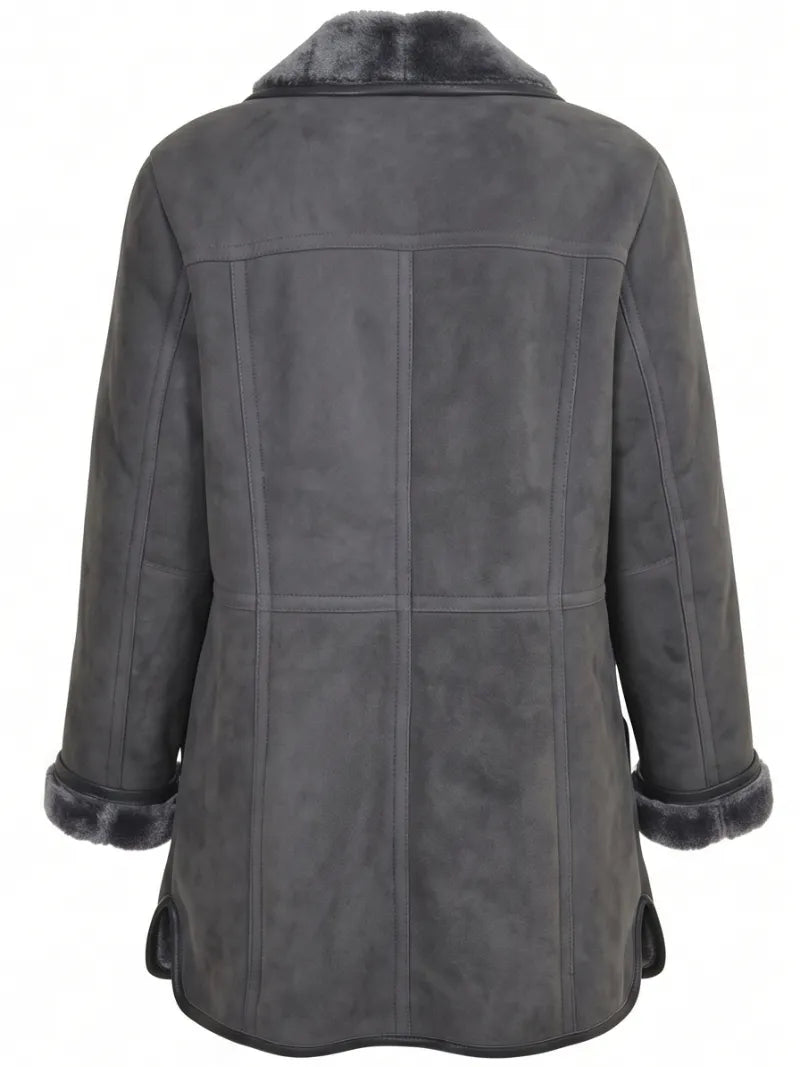 Women's Charcoal Grey Shearling Coat Back 