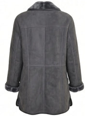 Women's Charcoal Grey Shearling Coat Back 