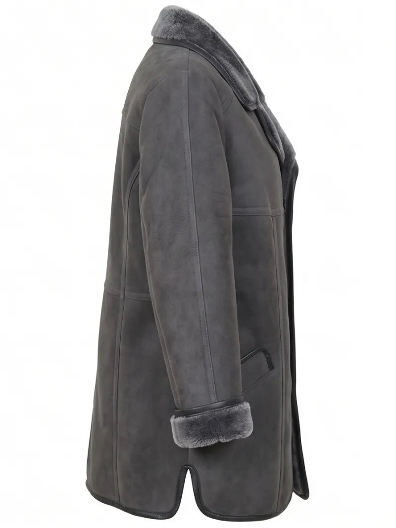 Women's Charcoal Grey Shearling Coat Right 