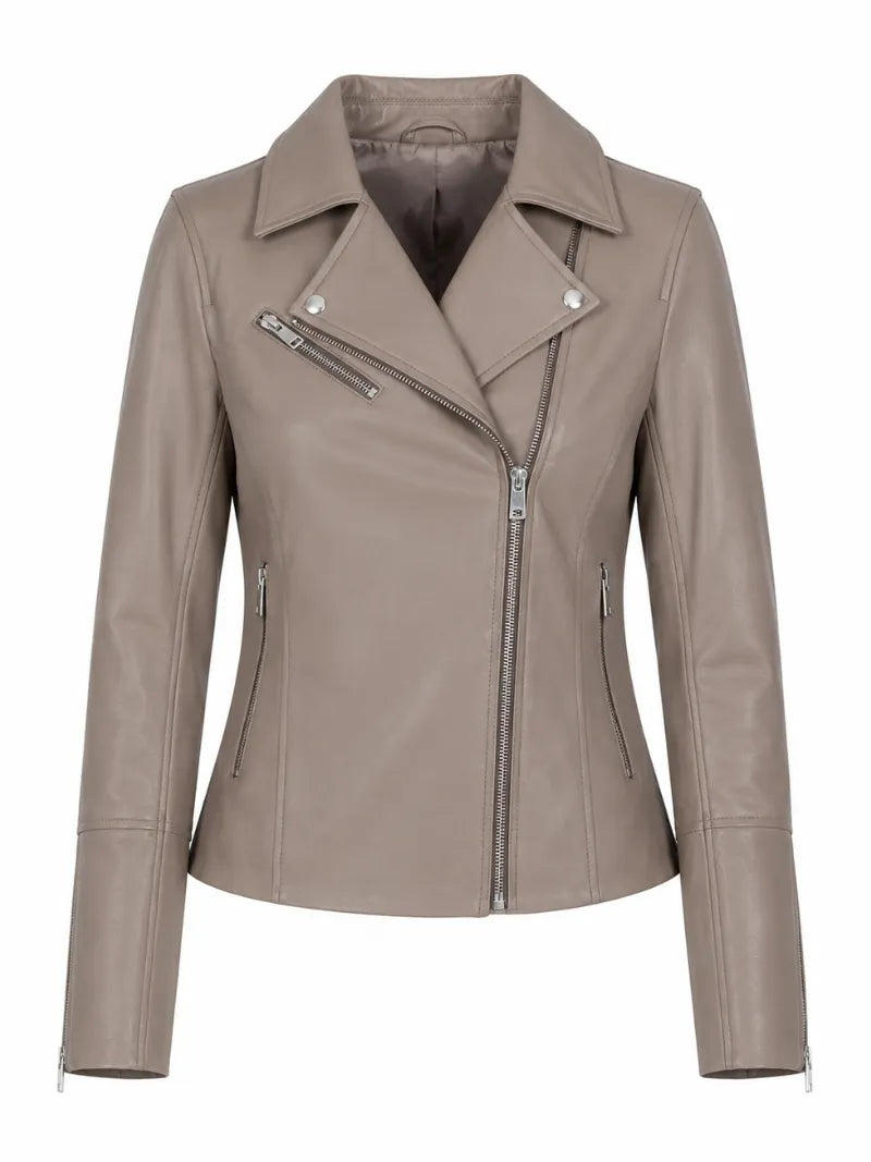 Women's Classic Biscuit Leather Jacket, front view