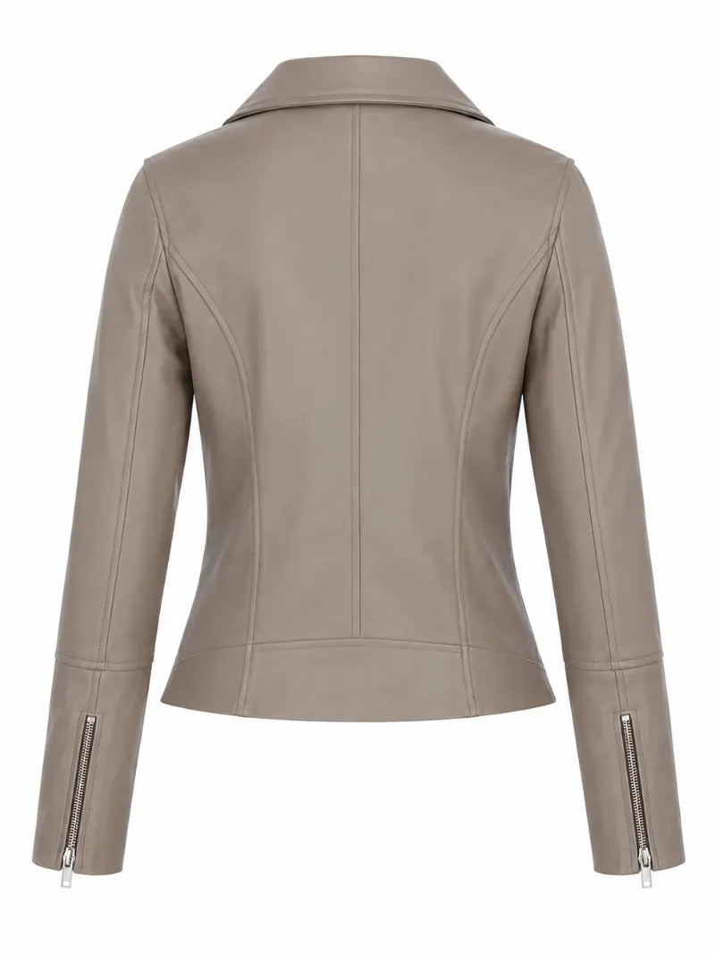 Women's Classic Biscuit Leather Jacket, back view