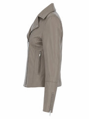Women's Classic Biscuit Leather Jacket, collar detail
