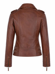 Women's Classic Brown Leather Jacket, back view