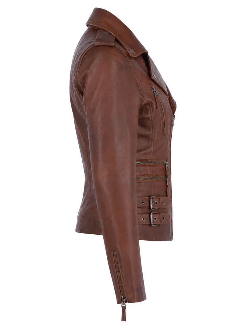 Women's Classic Brown Leather Jacket, side view