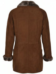 Women's Classic Brown Shearling Winter Coat Back 