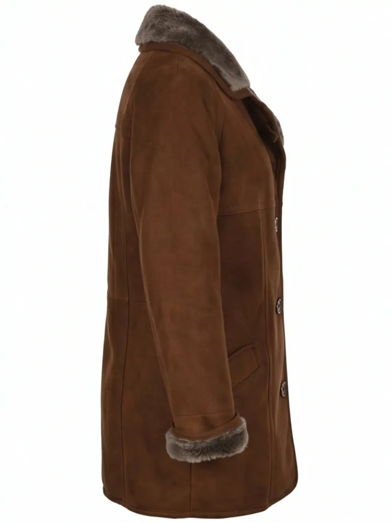 Women's Classic Brown Shearling Winter Coat Right 