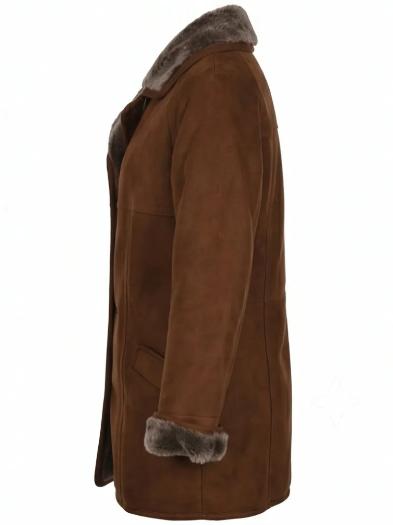 Women's Classic Brown Shearling Winter Coat Left 