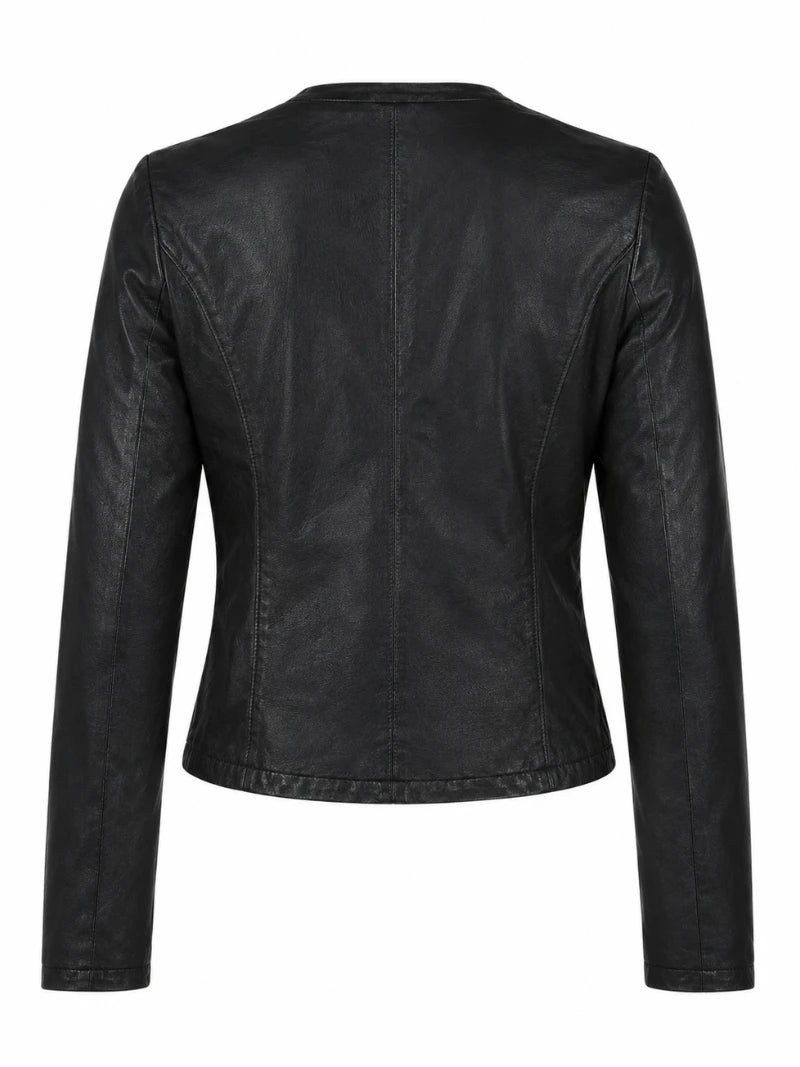 Women's Classic Slim Fit Black Leather Jacket Back 