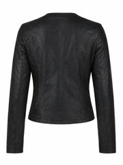 Women's Classic Slim Fit Black Leather Jacket Back 