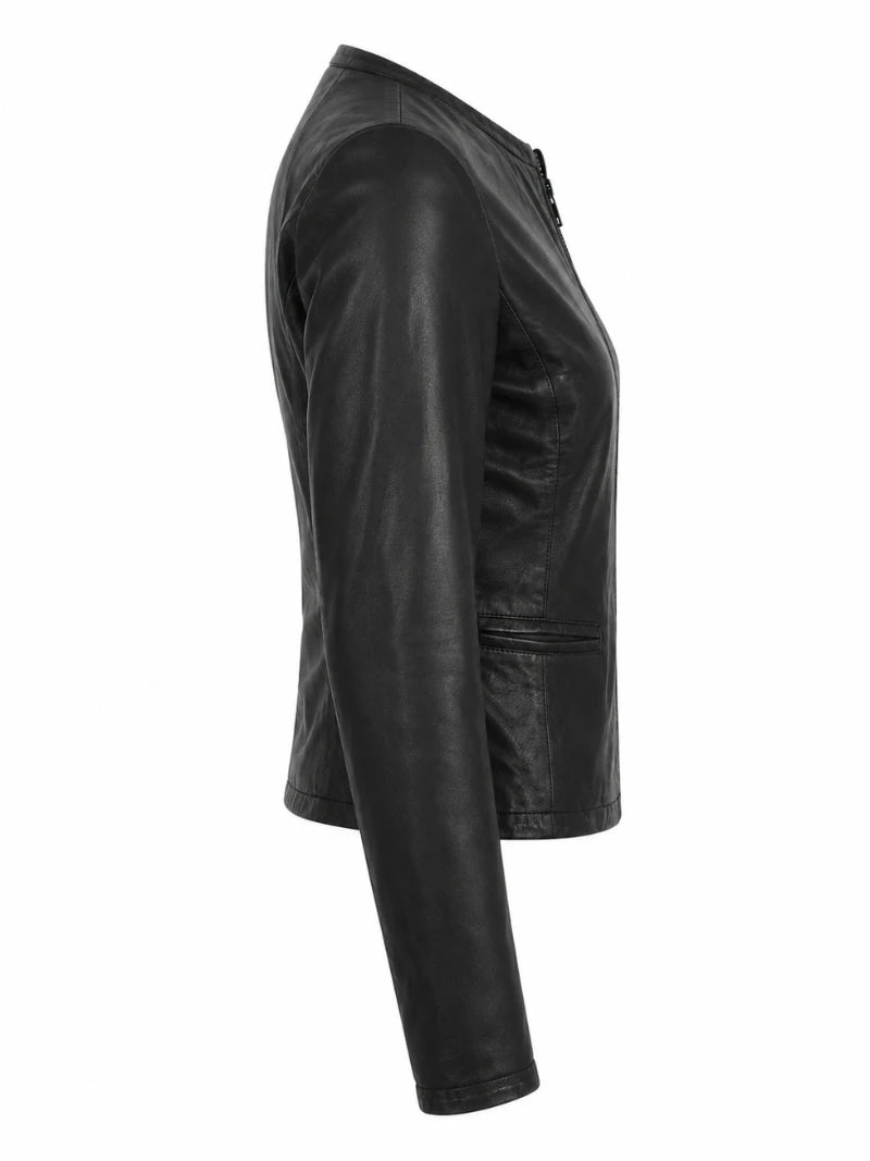 Women's Classic Slim Fit Black Leather Jacket Right 