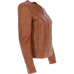 Women's Classic Tan Leather Zip-Up Jacket