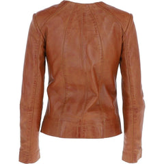 Women's Classic Tan Leather Zip-Up Jacket