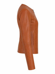 Women's Classic Tan Leather Zip-Up Jacket Right 