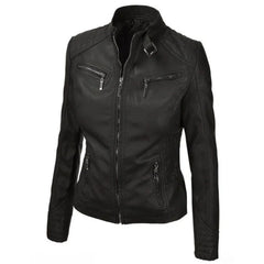 Women's Durable Black Buckle Detailed Leather Jacket