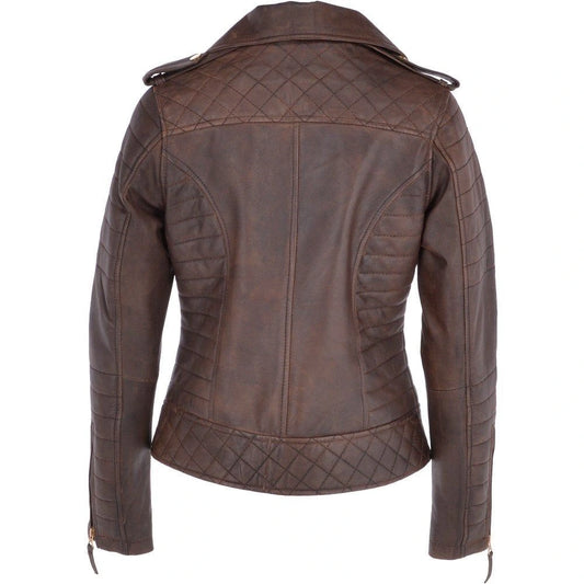 Women's Golden Accents Quilted Brown Leather Jacket