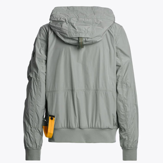 Women's Silver Hooded Bomber Jacket with Utility Pockets