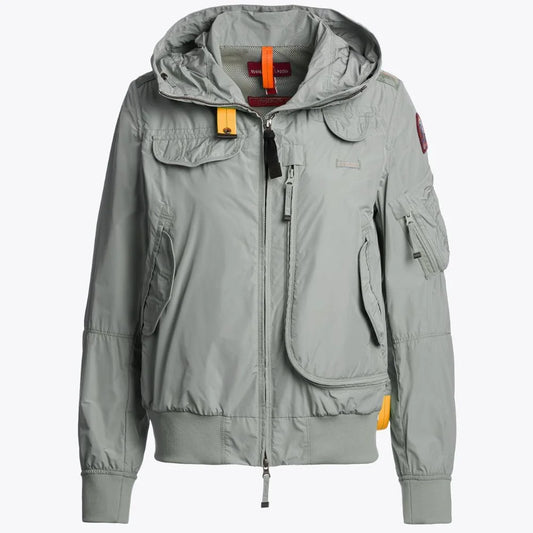 Women's Silver Hooded Bomber Jacket with Utility Pockets