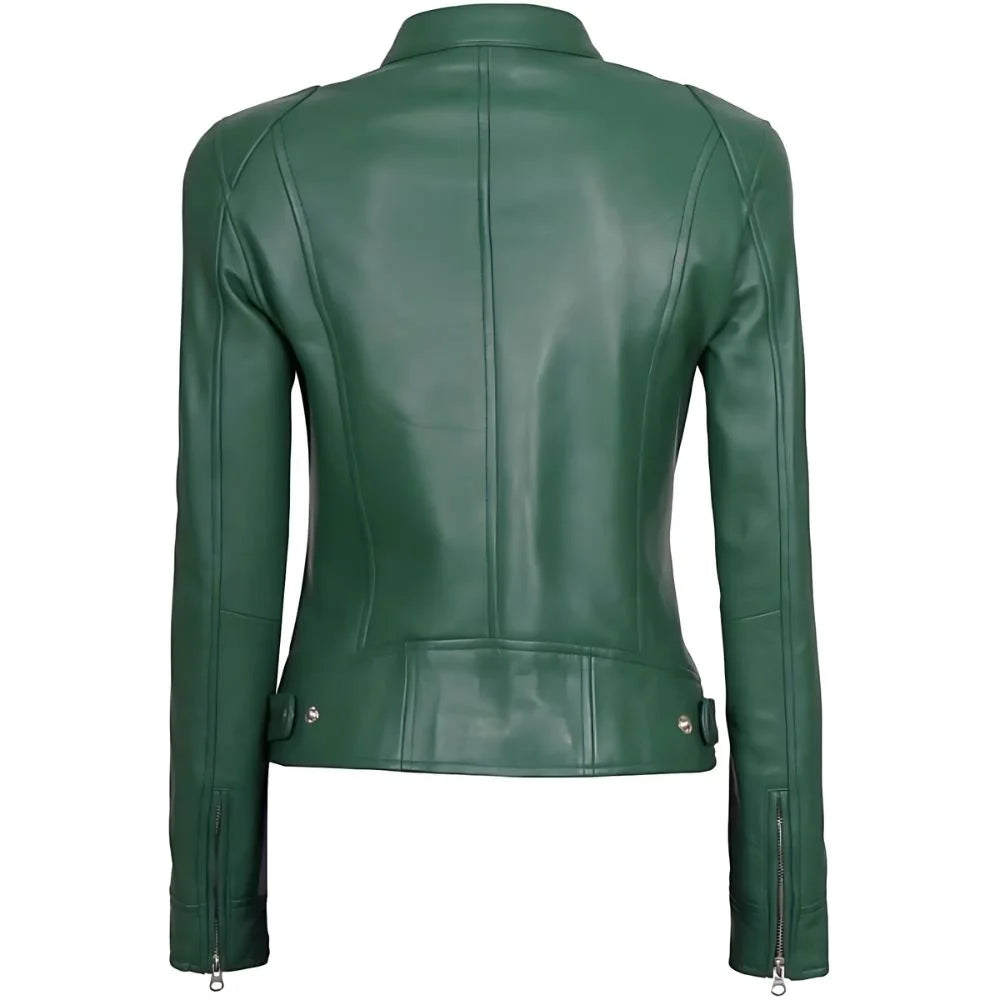 Women's Green Leather Slim-Fit Jacket