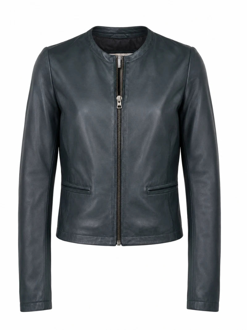 Women's Green Leather Jacket Front 