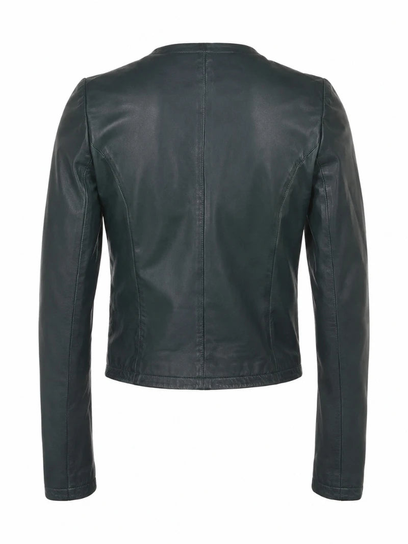 Women's Green Leather Jacket Back 