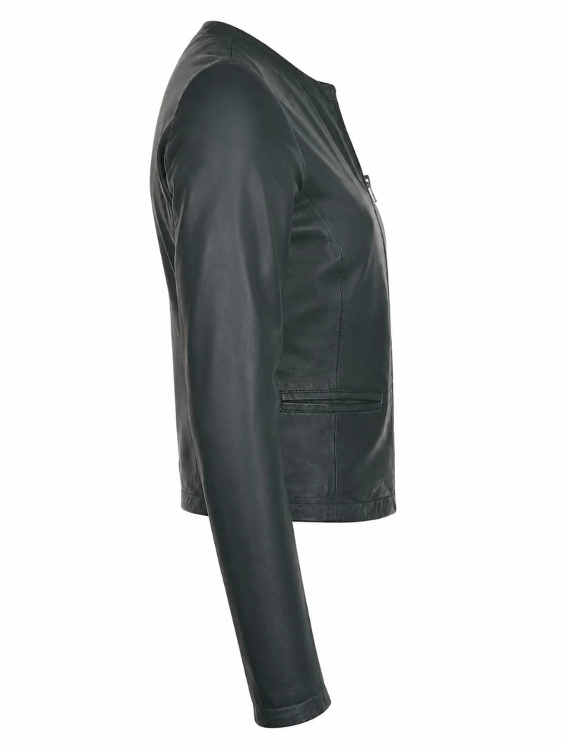 Women's Green Leather Jacket Right 