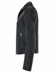 Women's Lapel Collar Black Leather Jacket Left 