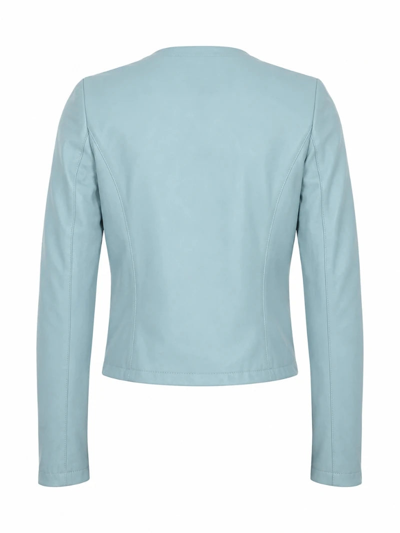Women's Light Blue Leather Jacket Back 