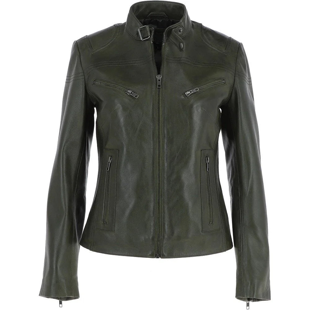 Women's Olive Green Leather Classic Jacket