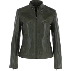 Women's Olive Green Leather Classic Jacket