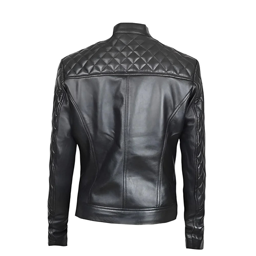 Women's Quilted Black Leather Jacket
