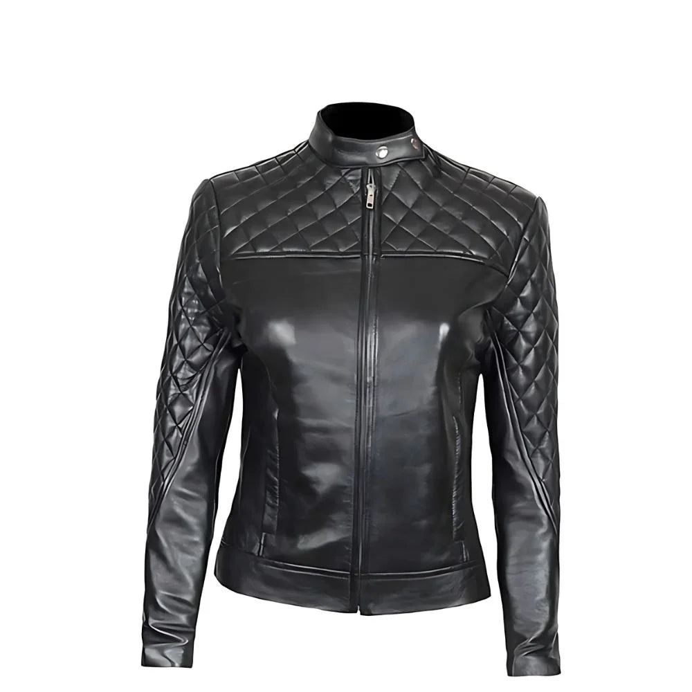 Women's Quilted Black Leather Jacket