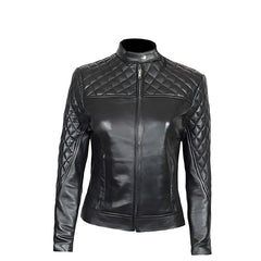 Women's Quilted Black Leather Jacket