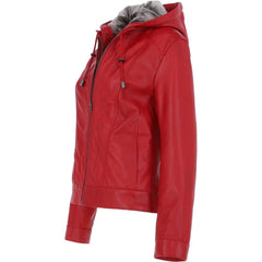Women's Red Hooded Leather Jacket