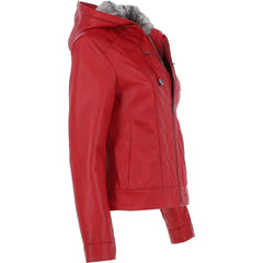 Women's Red Hooded Leather Jacket