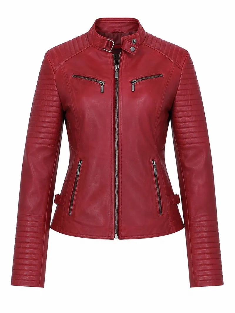 Women's Red Leather Jacket, front view