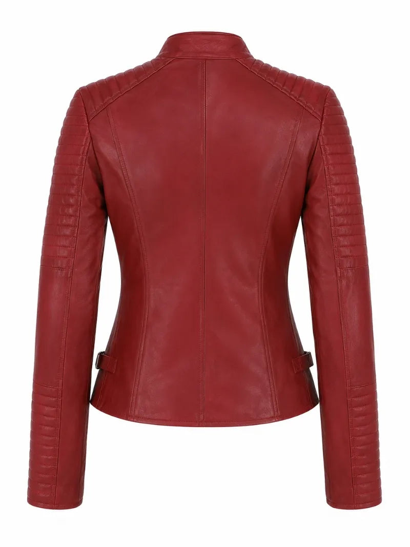 Women's Red Leather Jacket, back view