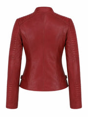 Women's Red Leather Jacket, back view