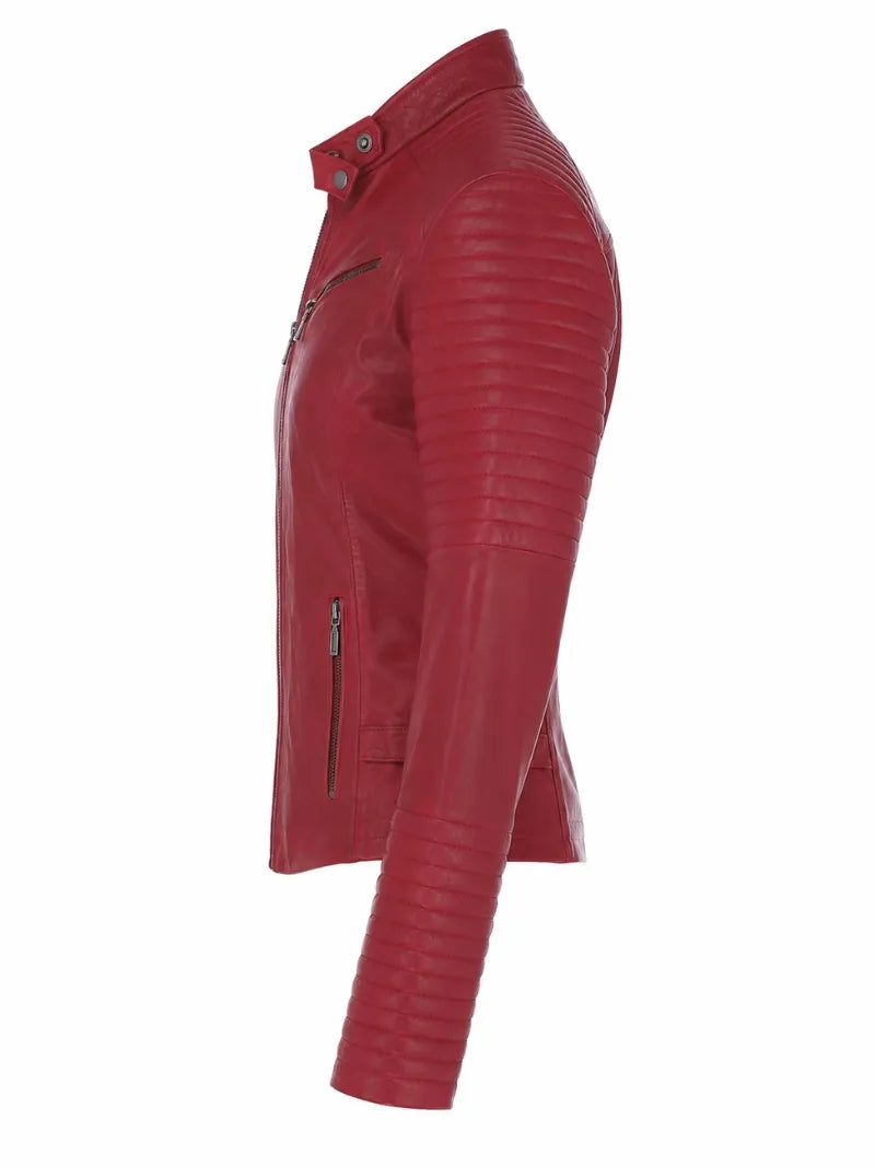 Women's Red Leather Jacket, collar detail