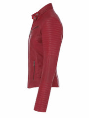 Women's Red Leather Jacket, collar detail