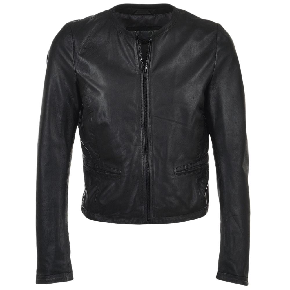 Women's Sleek Design Black Leather Jacket 